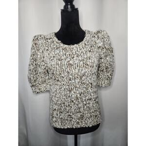 Vintage 80s Chunky Knit Puff 3/4 Sleeve Sweater Crewneck Pullover Small Retro